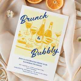 Retro geel “Brunch & Bubbly” Bruidsfeestje Kaart