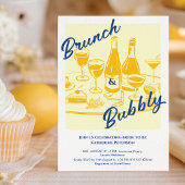 Retro geel “Brunch & Bubbly” Bruidsfeestje Kaart