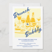 Retro geel “Brunch & Bubbly” Bruidsfeestje Kaart (Voorkant)