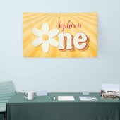 Retro Geel Daisy Eerste Verjaardag Banner | groovy (Beurs)