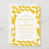 Retro geel dambord bruiloft kaart (Voorkant)