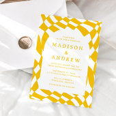 Retro geel dambord bruiloft kaart