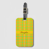Retro Geel en Blauw Douglas Tartan, op maat Bagagelabel (Voorkant (verticaal))