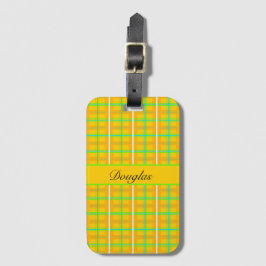 Retro Geel en Blauw Douglas Tartan, op maat Bagagelabel