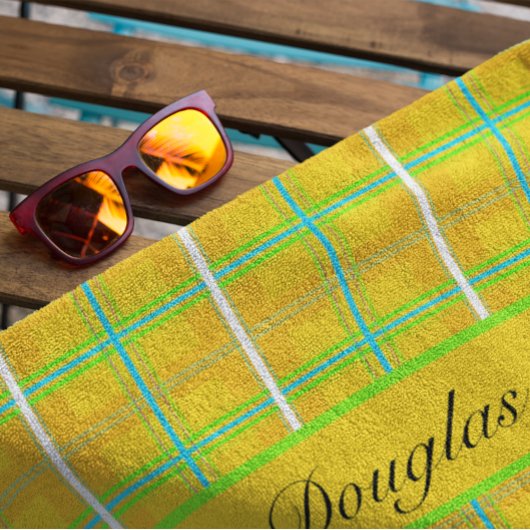 Retro Geel en Blauw Douglas Tartan, op maat Strandlaken