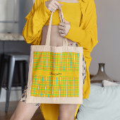Retro Geel en Blauw Douglas Tartan, op maat Tote Bag