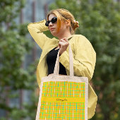 Retro Geel en Blauw Douglas Tartan, op maat Tote Bag