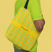 Retro Geel en Blauw Douglas Tartan, op maat Tote Bag