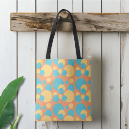 Retro geel en blauw tote bag