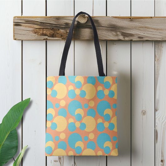 Retro geel en blauw tote bag
