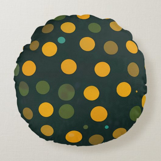 Retro Geel en Groen Polka Dot Patroon Rond Kussen (Voorkant)