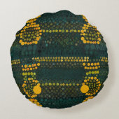 Retro Geel en Groen Zigzag Dot Patter Rond Kussen (Achterkant)