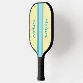 Retro Geel en Hemelsblauw Gestreept - Monogrammed Pickleball Paddle (Links)