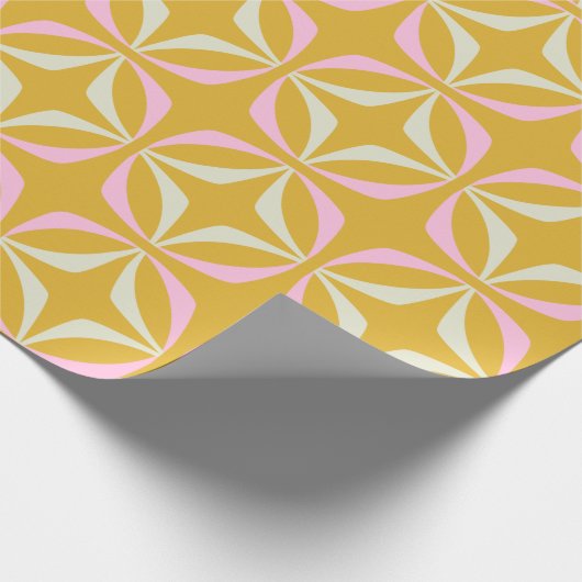 Retro Geel en Roze Mid Century Modern Patroon Cadeaupapier (Hoek)