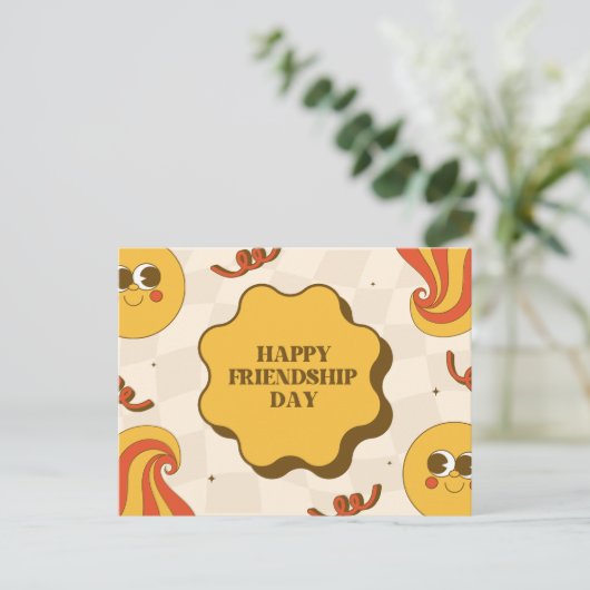 Retro Geel en Sinaasappel Speelse Vriendschap Briefkaart (Staand voorkant)
