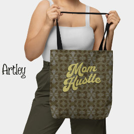 Retro Geel Groen bloemenpatroon Moeder Hustle Tote Bag