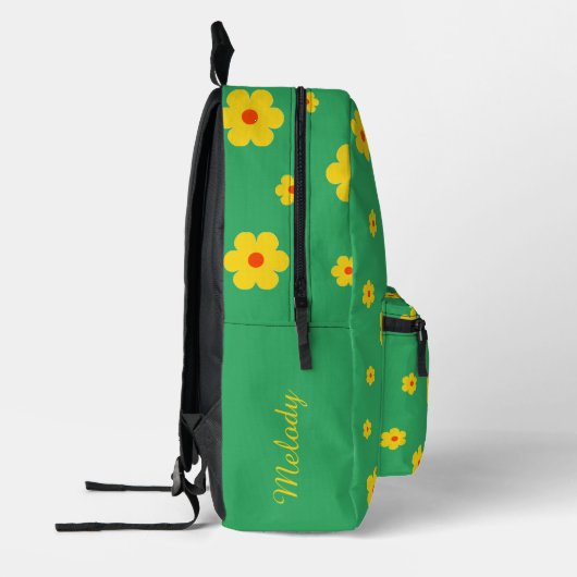 Retro Geel groen Daisy  Bloemenpatroon Bedrukte Rugzak (Links)