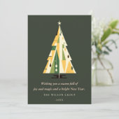 Retro Geel Groene Kerstboom Zakelijke Logo Feestdagenkaart (Staand voorkant)