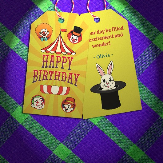 Retro Geel Groot Top Circus Cartoon Gift Label Cadeaulabel