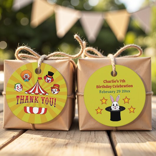 Retro Geel Grote Top Circus Schattige Cartoon Dank Bedankjes Labels