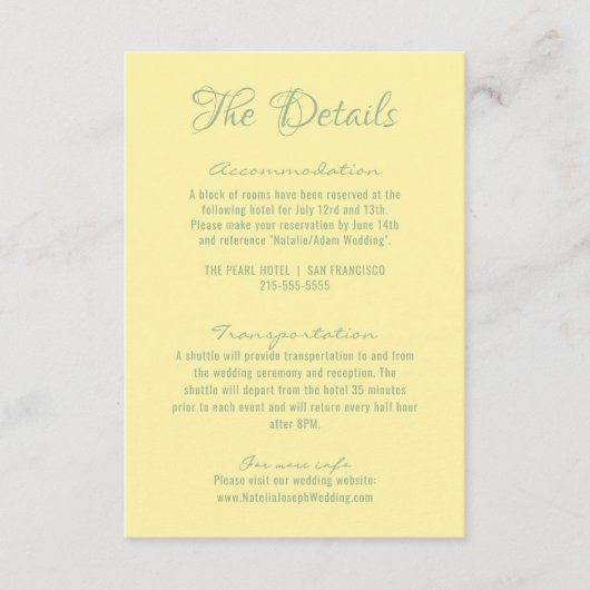 Retro Geel Handgeschreven Whimsical Bruiloft Detai Informatiekaartje (Voorkant)