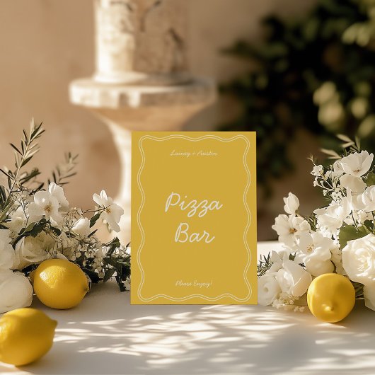 Retro Geel Handschrift Pizza Bar Tafelblad Teken Kaart