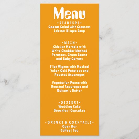 Retro Geel Helder Groovy Moderne Unieke Bruiloft Menu (Voorkant)