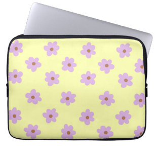 Retro Geel Paarse Bloemen Chic Lente & Zomer Laptop Sleeve