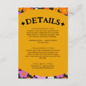 Retro Geel Paarse Bloemen Groovy Bruiloft Details Informatiekaartje (Voorkant)