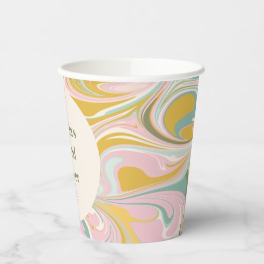 Retro Geel Pastel Abstract Custom Vrijgezellenfees Papieren Bekers (Links)