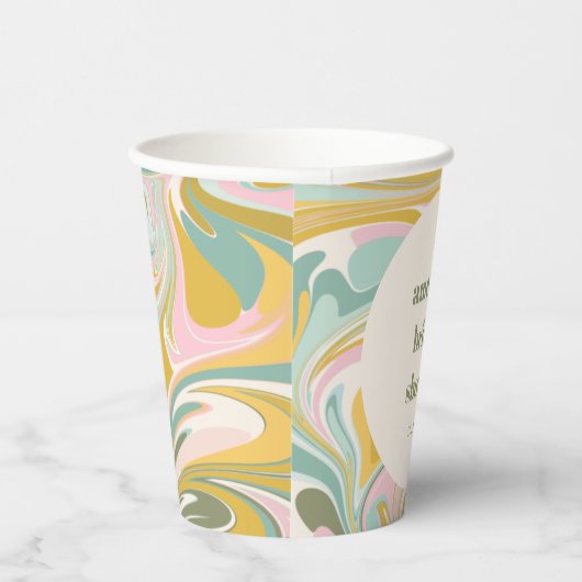 Retro Geel Pastel Abstract Custom Vrijgezellenfees Papieren Bekers (Rechts)