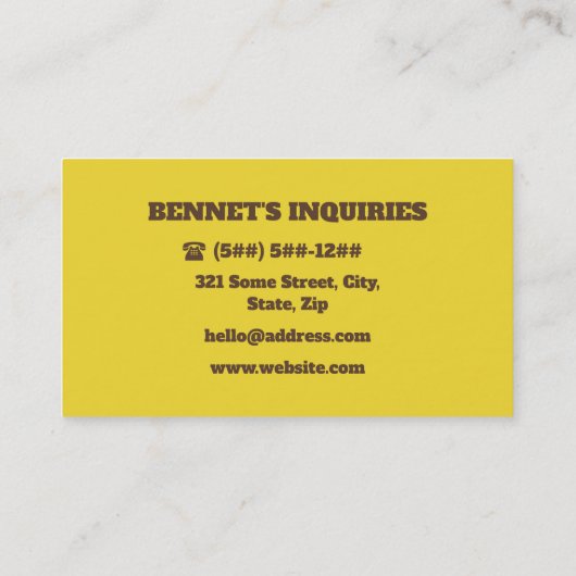 Retro Geel Privé Onderzoeker Visitekaartje (Achterkant)
