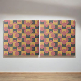 Retro Geel Rood Zwart Halve Cirkel Geruit Tegeltje