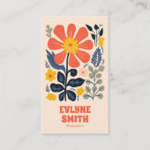 Retro Geel Sinaasappel QR Code Groovy Bloemen Tren Visitekaartje (Voorkant)