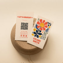 Retro Geel Sinaasappel QR Code Groovy Bloemen Tren