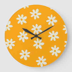 Retro Geel Wit Bloemen Eenvoudig Bloempatroon Grote Klok