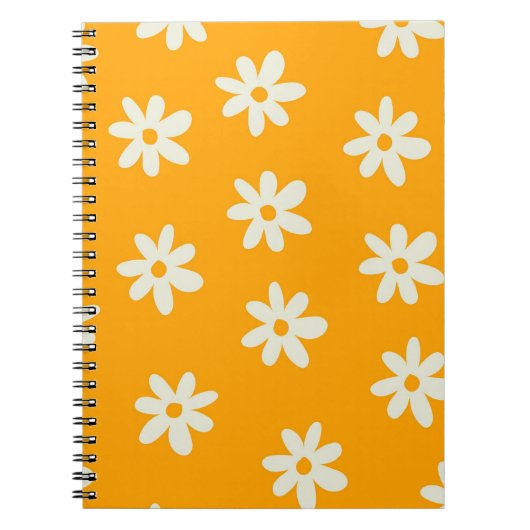 Retro Geel Wit Bloemen Eenvoudig Bloempatroon Notitieboek (Voorkant)