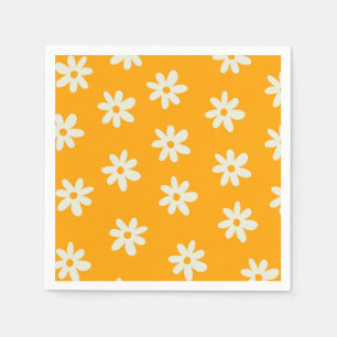 Retro Geel Wit Bloemen Eenvoudig Bloempatroon Servet