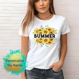 Retro geel Zonnebloem Naam T-shirt