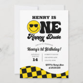 Retro Geel Zwart Een Gelukkig Dude 1e Verjaardag Kaart (Voorkant)