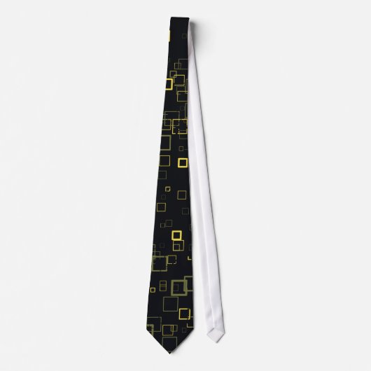 Retro Geel, Zwart Pop Vierkantjes Art Pattern Stro Stropdas (Voorkant)