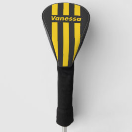 Retro Geeljas Drie Pin Strepen met Naam Golfheadcover