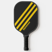 Retro Geeljas Drie Strepen met Naam Pickleball Paddle (Voorkant)