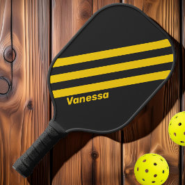Retro Geeljas Drie Strepen met Naam Pickleball Paddle