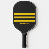 Retro Geeljas Drie Strepen met Naam Pickleball Paddle (Achterkant)