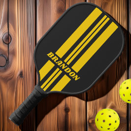 Retro Geeljas Dubbele Rallystrepen met Naam Pickleball Paddle