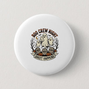 Retro Geest Halloween Boo Crew Laken Feest T-shirt Ronde Button 5,7 Cm