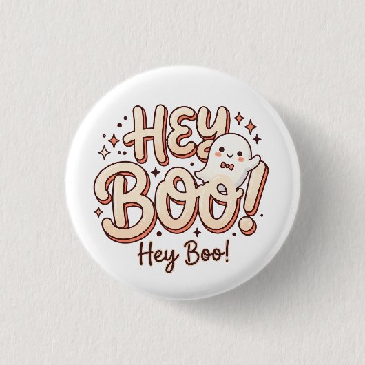 Retro Geest "Hey Boo!" Ronde Button 3,2 Cm (Voorkant)