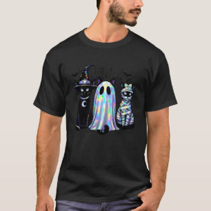 Retro Geest Zwarte Kat Heks Griezelen Halloween Sp T-shirt