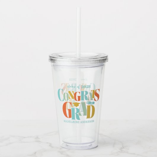 Retro Gefeliciteerd Afgestudeerde Afstuderen Zwart Acryl Drinkbeker (Voorkant)